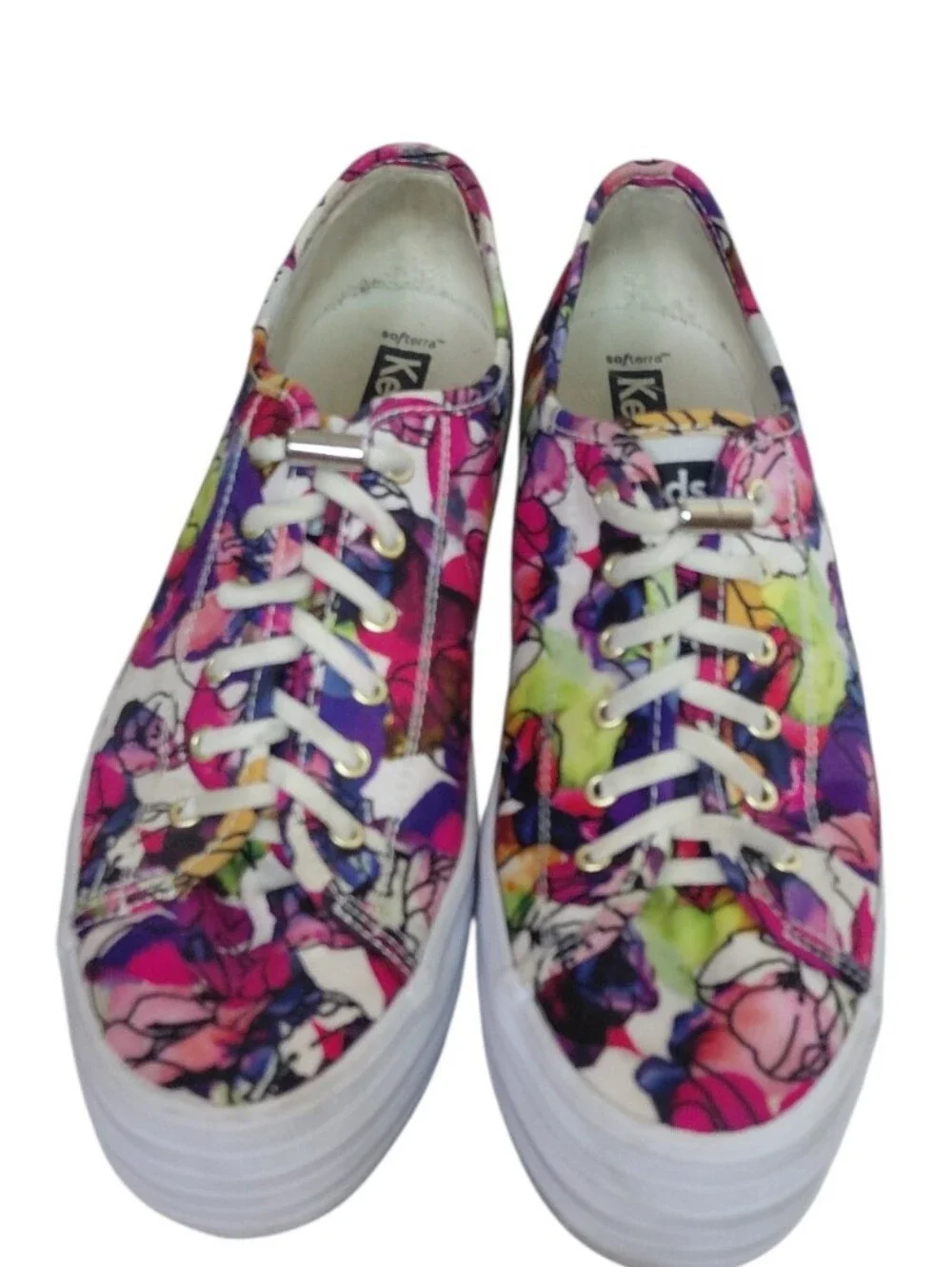 Keds Triple Up Floral Watercolor Platform Sneakers Women's Size 8 Lace Up Shoes